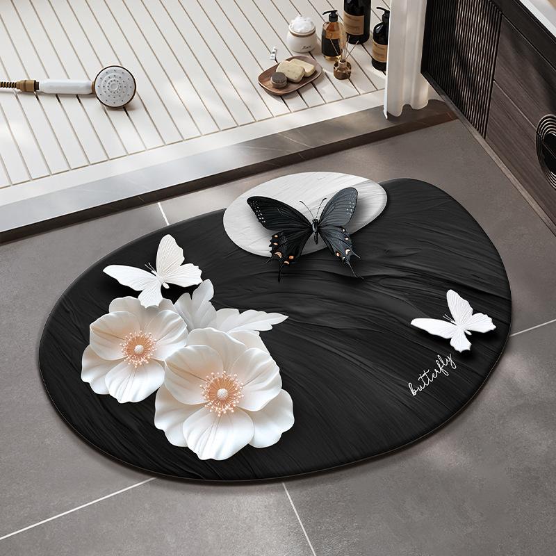 Симуляция Трехмерная Бабочка Цветок Напольный Коврик Визуальный Эффект Ванная Комната Ванная Комната Напольный Коврик Дверь Туалета Влагопоглощающий Нескользящий Коврик 40*60cm