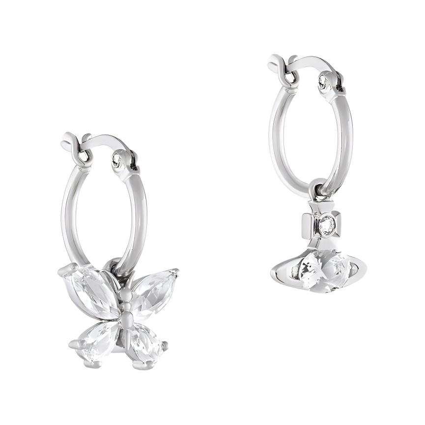 VIVIENNE WESTWOOD 24 Butterfly Circle Pendant Brass Plated Cubic Zirconia Gemstone Earrings Women Earrings Silver 6202015W-02P102-SM