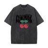 Keinemusik Music Label Inspirerad Körsbärskonst Casual Tvättad Sliten T-shirt Vintage Minimal Kortärmad Topp