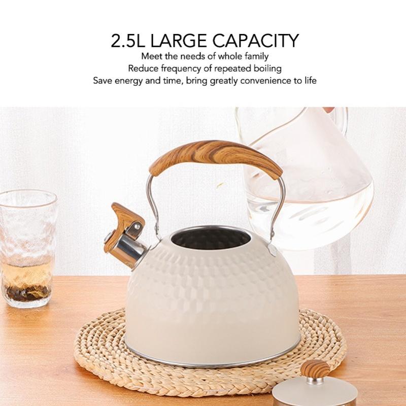 Whistling Kettle 2.5L Stainless Steel Efficient Uniform Heating Stovetop Whistling Tea Pot With Heat Insulation Handle