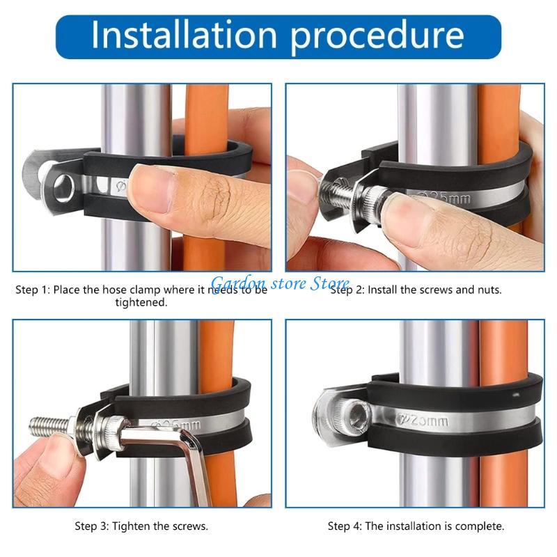 B0KB Practical 60Pcs Set of Rubber Coated Stainlesses Steel Clamps for Tube and Wire Installation with Tapping Screws