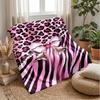 Pink Animal Print Bow Theme Blanket Lightweight Warm Flannel Blanket Decorative Throw Blanket for Home Decoration