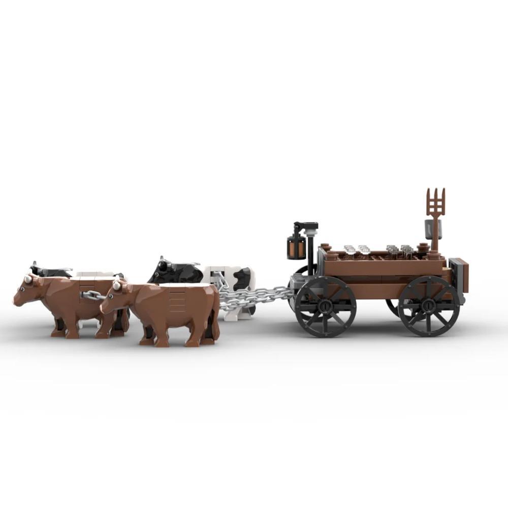 MOC Creative Medieval Western Carriage Model Farm Cattle Cart Transport Vehicle Building Blocks DIY Brick Toys Boy Birthday Gift