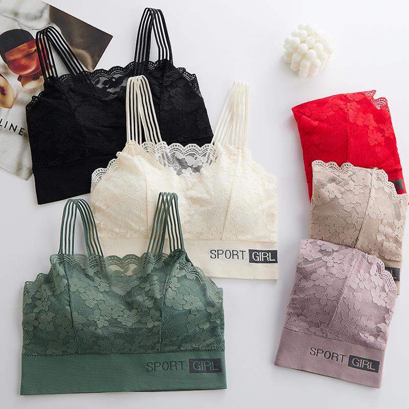 Women's Lace Bandeau Tank Top with Chest Pads - Plus Size Anti-Exposure Base Layer Bra