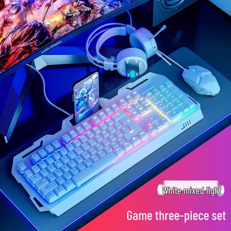 Wired Luminous Gaming Set: Keyboard, Mouse & Headset with Mechanical Feel and Punk Keys for Desktop & Laptop