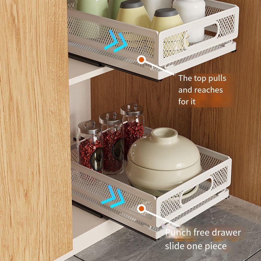 Slide Drawer Dish Storage Rack Adjustable Retractable Storage Container  Under Sink