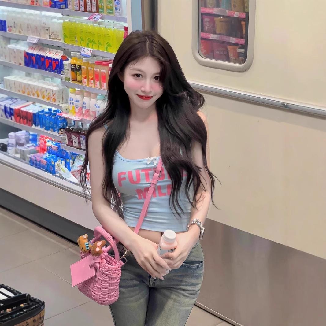 

Spicy Girl Style 2024 Letter Print Sling Vest - Summer Slimming Trendy Women s Top Small