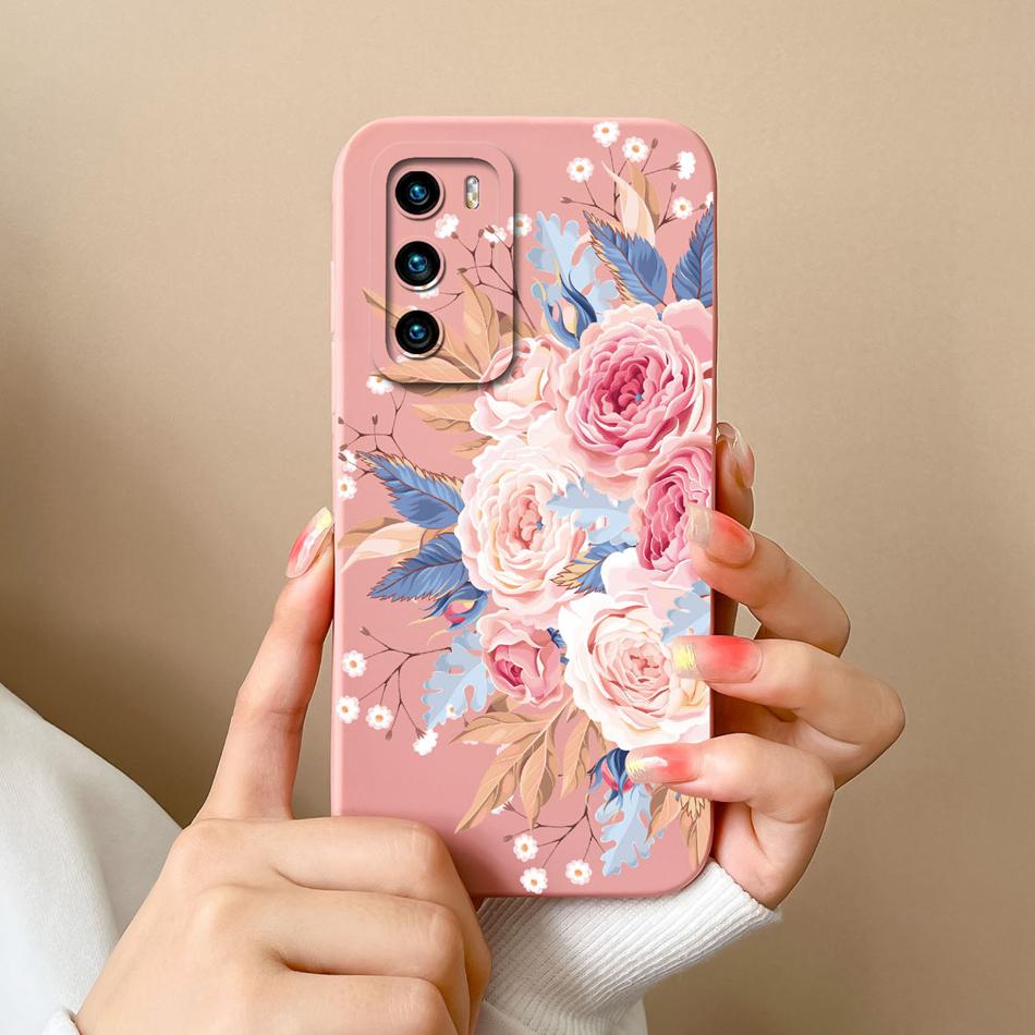 Case For Huawei P40 Pro Flower Pilot Back Cover Soft Liquid Silicone Camera Protection Phone Shell For Huawei P 40 P40Pro Coque