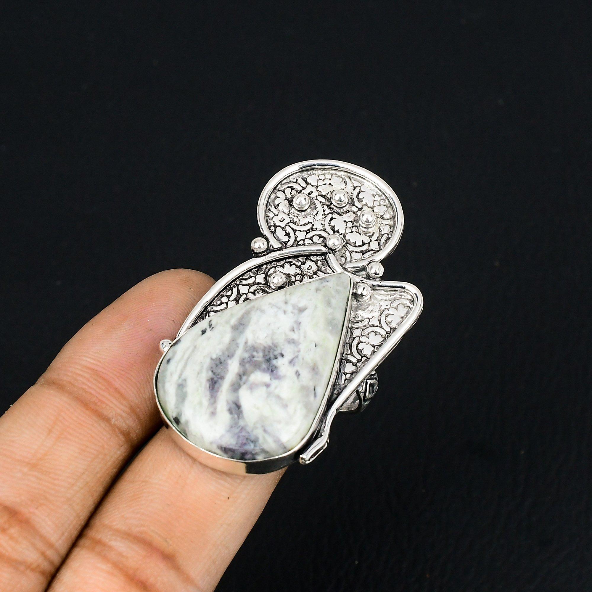 Mexican Laguna Lace Agate Gemstone Sterling Silver Solitaire Sister Ring US 7 7