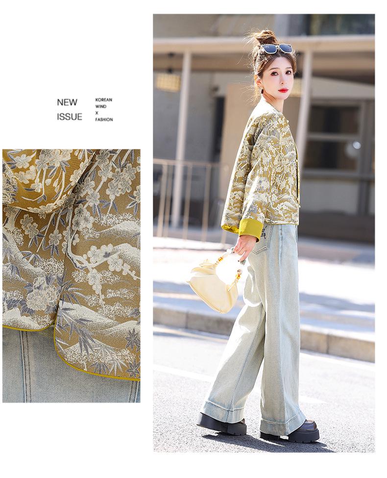 2025 Spring Retro Chinese Jacquard Frog Button Loose Top YW8989