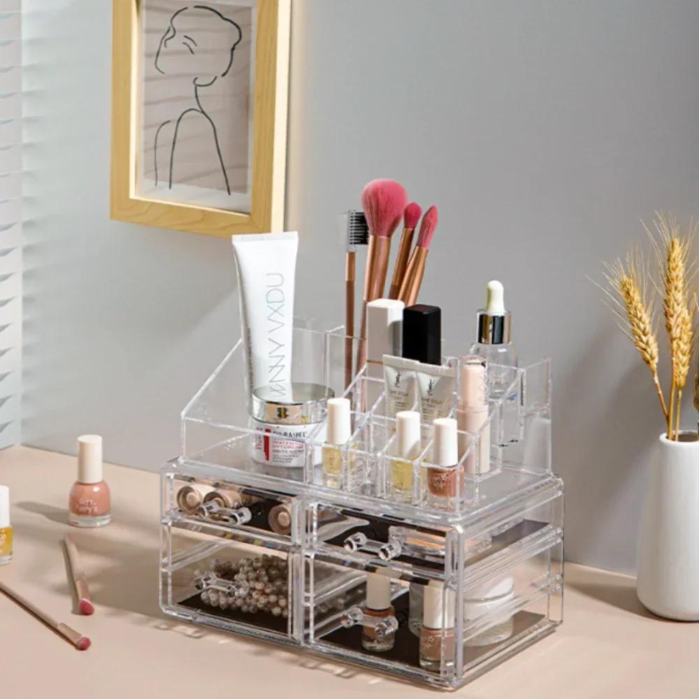Desktop Skincare Storage Rack Cosmetics Storage Box Household Storage Organizer Shelves Transparent Dust-proof Plastic Box