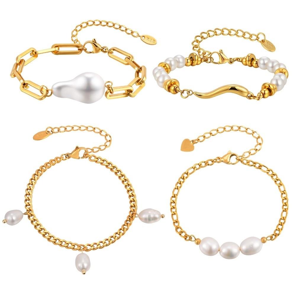 Adjustable Clasp Gold Plated Bracelet Elegant Chain Bracelet New Pearl Bracelet  Women Jewelry