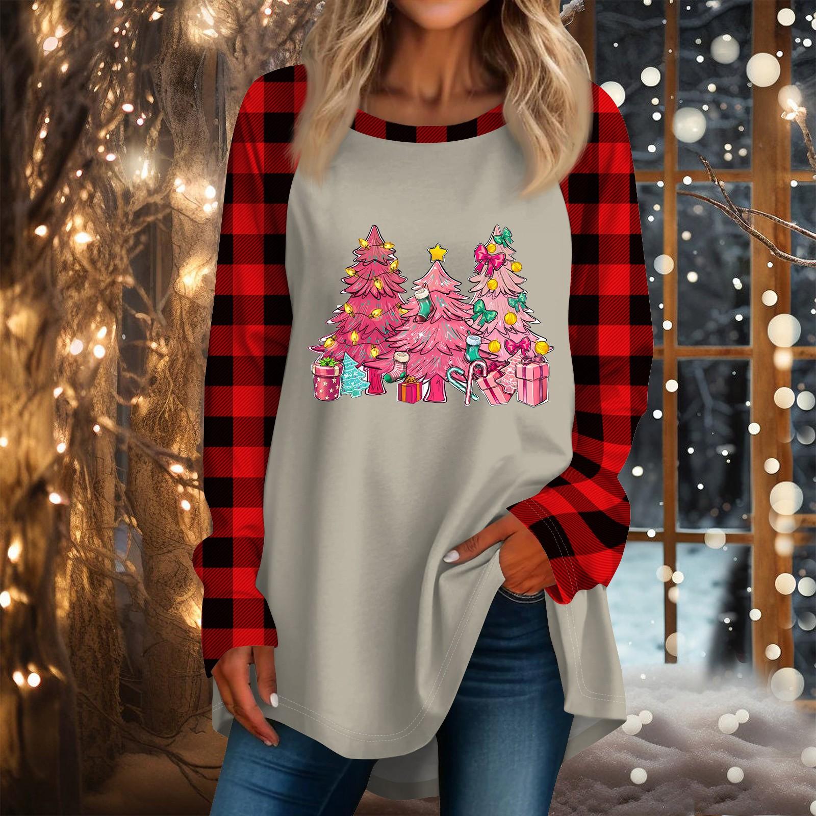 Женская повседневная футболка больших размеров с длинными рукавами и круглым вырезом — фото 12