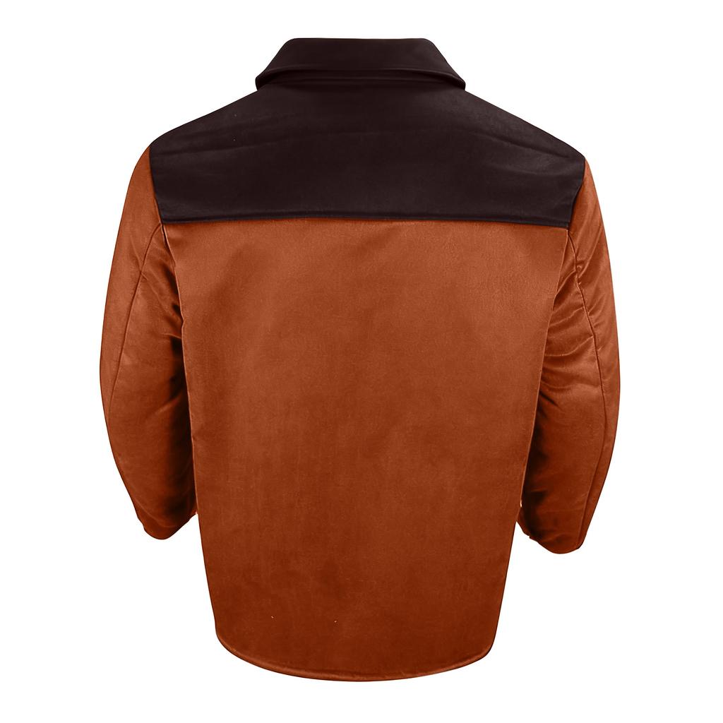Men's Gradient Color Button Pocket Work Wear Plus Leather Jacket Men's Casual Long Coat