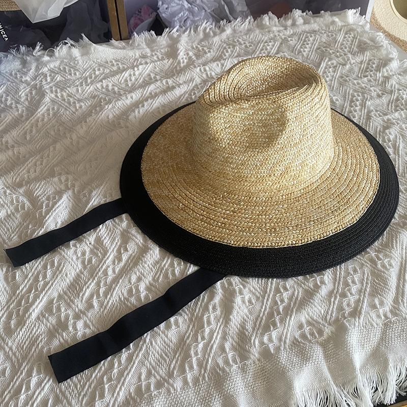 

2023 Fashion Panama Hat Women Men Straw Hat Sun Protection With Black White Tie Caps Outdoor Beach Sun Hat Jazz Hat sale 54-58cm чорний