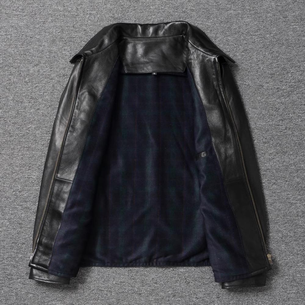 Chinese Size Classical 1940 Style Men Leather Jacket Uncoated Cracked Goatskin Leather Soft Slim Spring Autumn