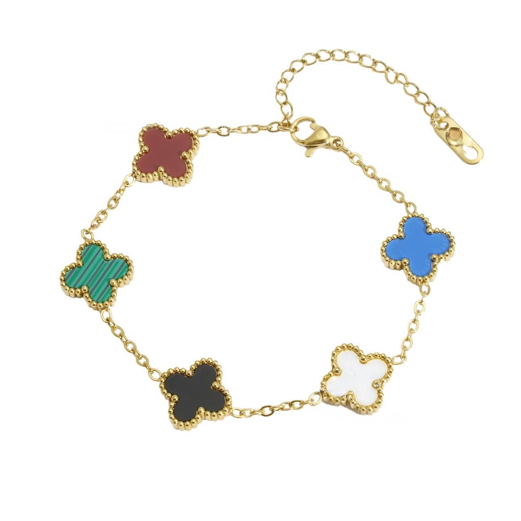 Gold-Plated Stainless Steel Four-Leaf Clover Bracelet - 13mm, Fashionable Color-Retention Jewelry