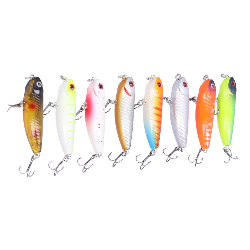 8pcs Fishing Lures Hard Bait 3D Eyes Floating Pencil Fishing Lure with Treble Hook