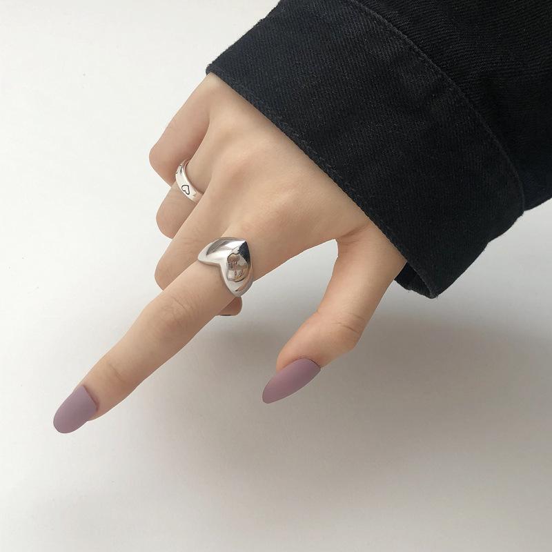 Cold Wind Heart-shaped Open Ring Women's Niche Glossy Wide Design Fashion Hipster Adjustable Geometric Party & Daily Hand Jewelry