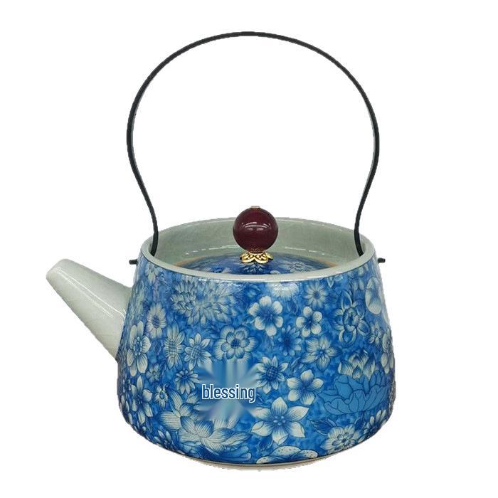 Blue & White Retro Enamel Ceramic Teacup - Anti-Scalding Gongfu Tea Brewer