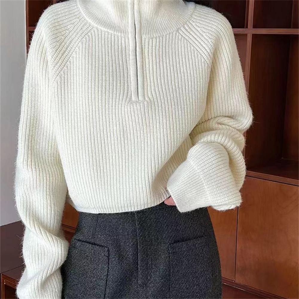 Autumn Winter Women's Sweater Pullover Women Korean Design Zipper Loose Style Sweater Female Tops Solid Color Pullovers