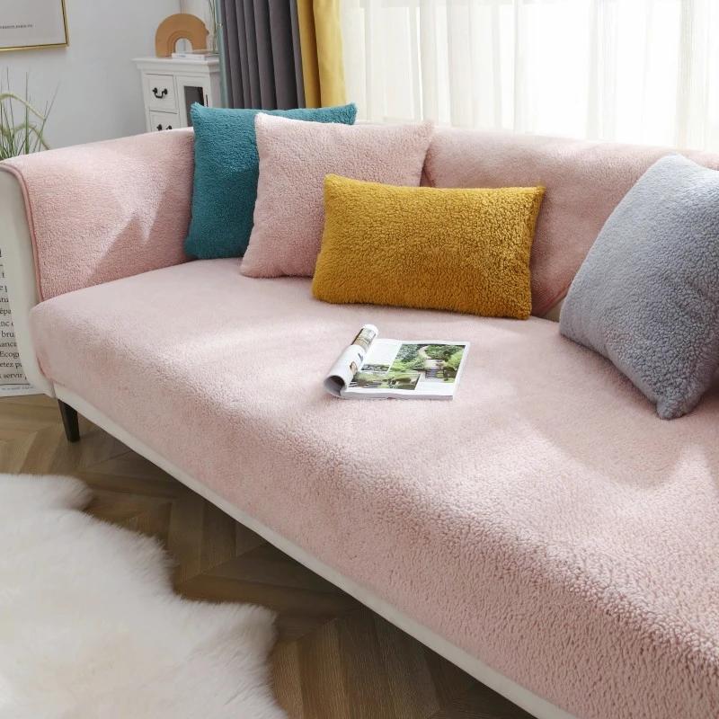 High-end Non-slip Cushion Nordic Modern Simple Sofa Cover Winter Plush Cashmere Sofa Cushion Thickened