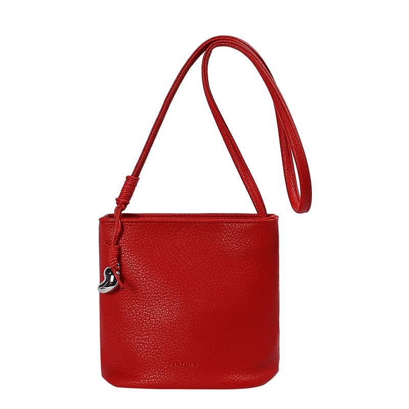 Small Bag Summer Minimalist and Versatile Shoulder Messenger Bag Women's Mobile Phone Bag Lychee Pattern Bucket Bag