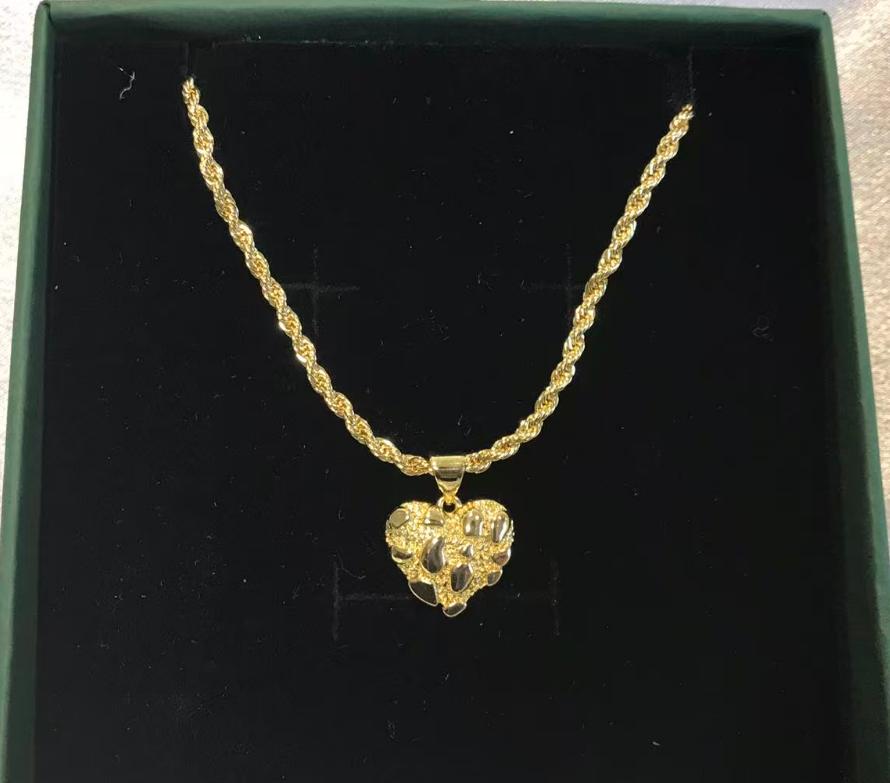 Hip Hop Unique Design Gold Nugget Heart Shaped Charm Pendant Necklace for Women/men Jewelry золотой