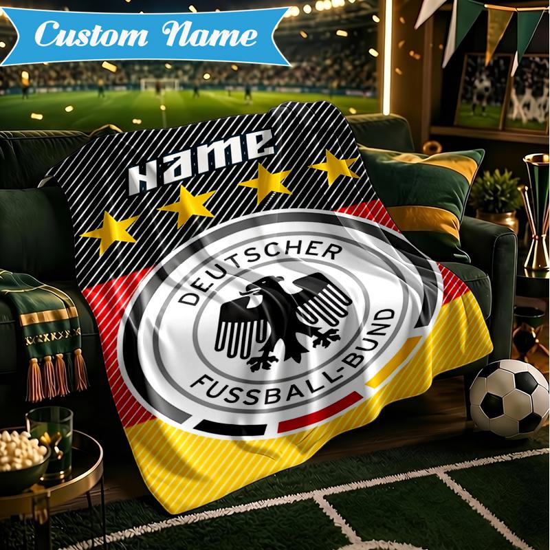 Custom Name German Football Crest Blanket Lightweight Ideal Bedding Blanket Perfect for Travel, Camping, Living Rooms, Sofas, Christmas Gift