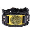 Vintage Viking Leather Bracelet With Compass Pendant Men Handmade Retro Style Adjustable Cuff Band
