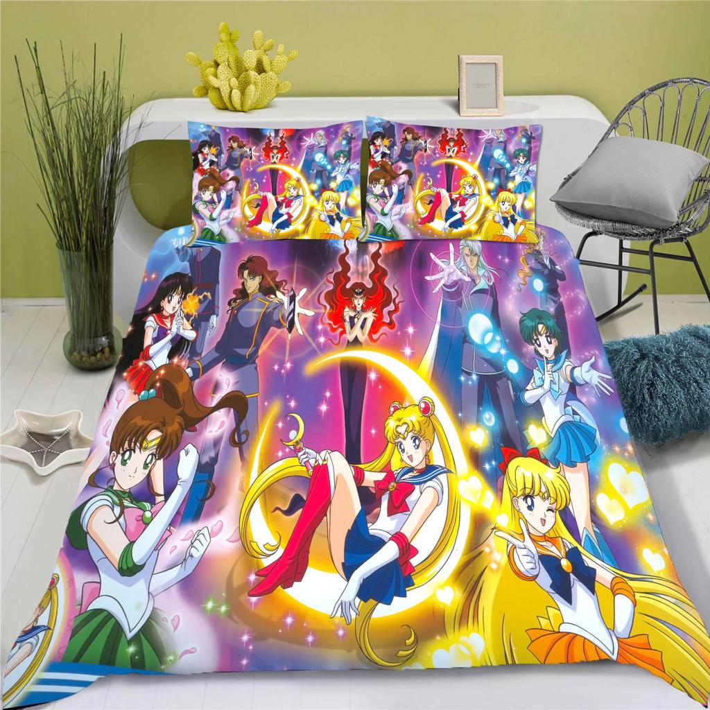 3D Anime posteľná súprava Sailor Moon obliečka na paplón 100% polyester vhodná pre deti a dospelých 3-dielna súprava 1 obliečka na paplón