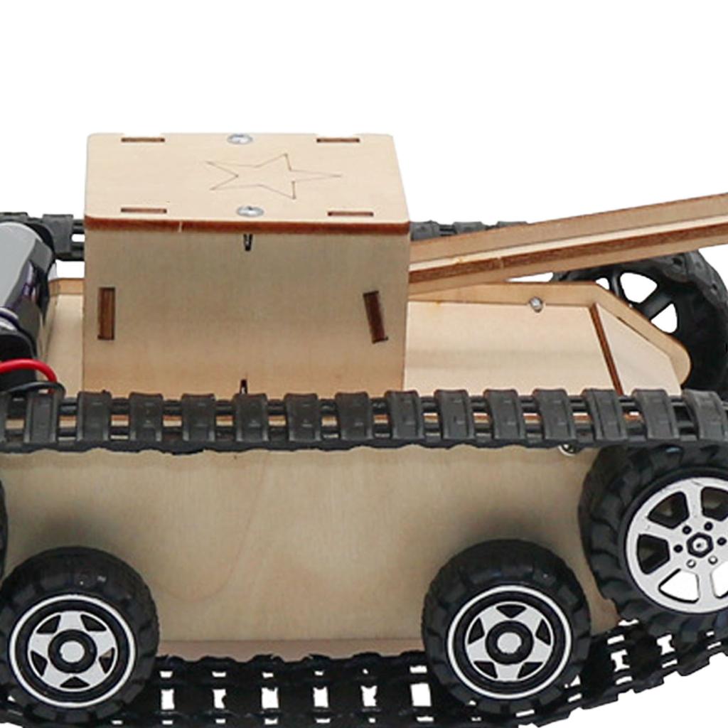 Kit Modelo de Carro Quebra-Cabeça de Madeira Elétrico 2 Vias Tanque de Simulação de Ciência e Tecnologia com Controle Remoto