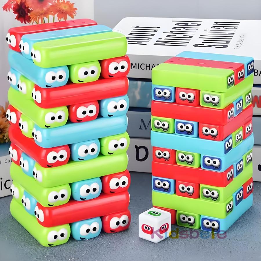 Montessori Stacking Tower Colorful Building Balance Block with Dice for 1-3 Players Family Party Game Interactive Birthday Gift
