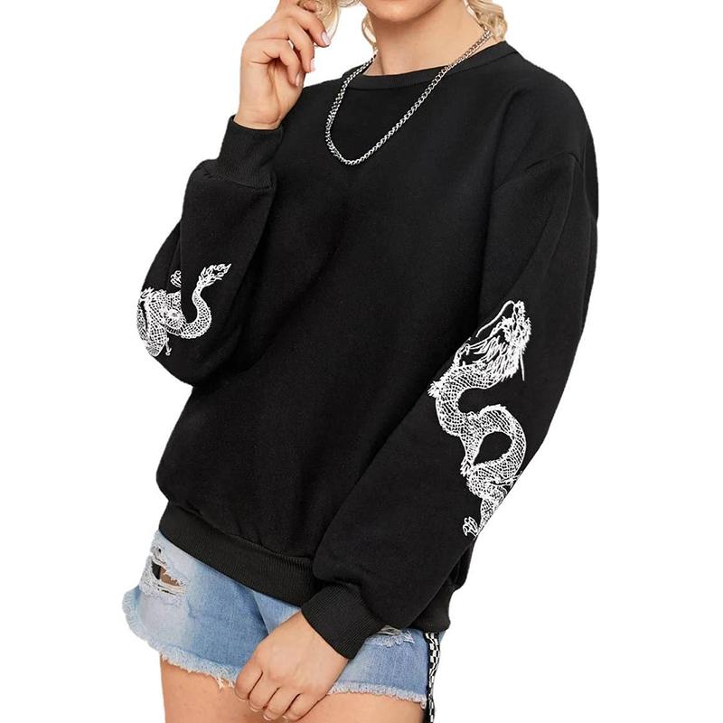 Women Y2K Top Hoodies Loose Top Round Neck Long-sleeved Printed Fleece Sweater Women S