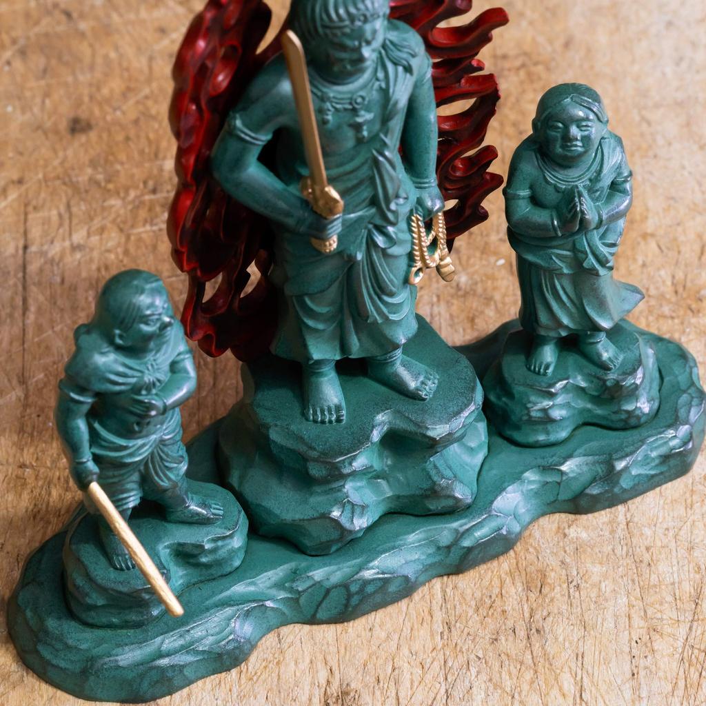 Buddhist statue of Doji Fudo Myoo (child Fudo Myoo), 16cm (bronze, painted). Sculptor: Makita Shuun. Original design (born in the Year of the Rooster)