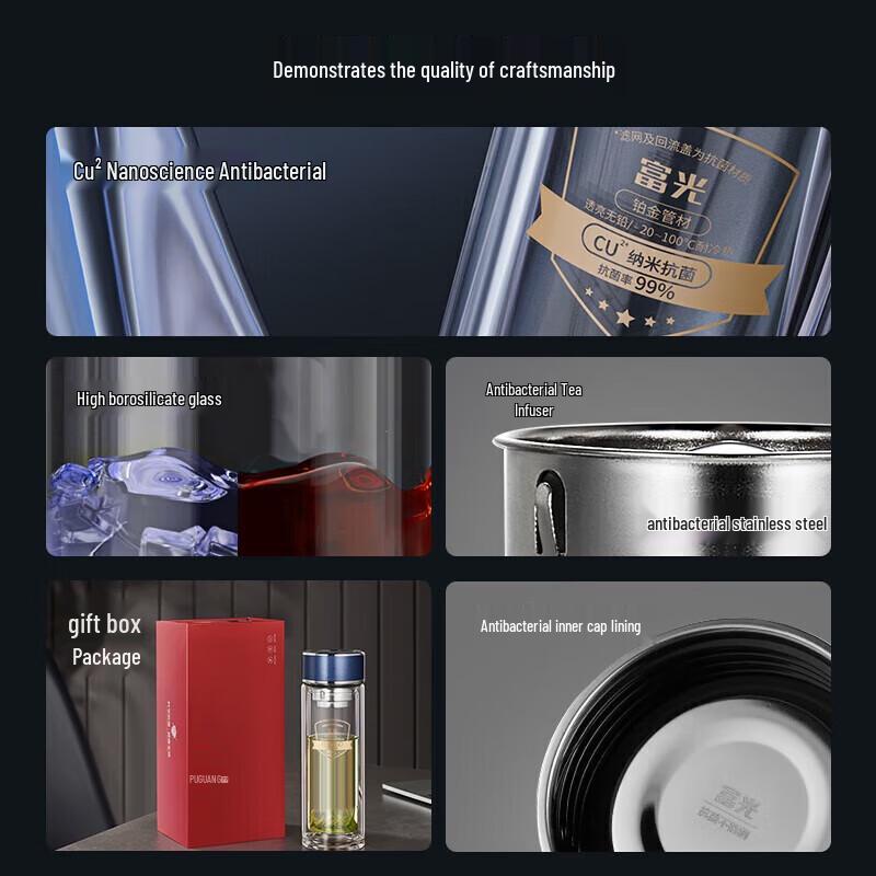 FUGUANG Mingcheng Antibacterial Double-Layer Glass Cup
