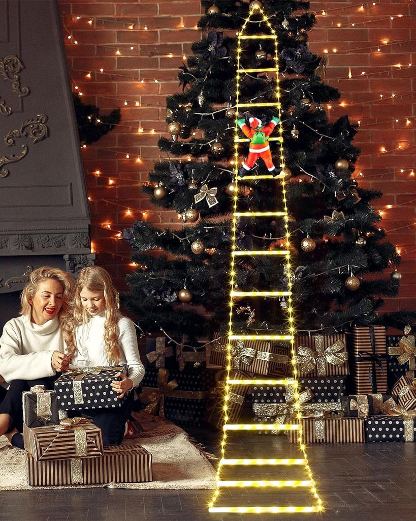 Christmas Ladder Santa Claus Outdoor Solar LED Remote Control 228 3M 13 Timer String Suitable for School and Garden Use Solar-Powered Lights, Lights,