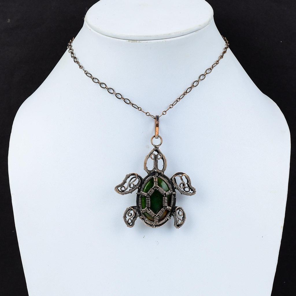 Boulder Chrysoprase Pendant Copper Wire Wrapped Pendant Handmade Jewelry Tortoise Gemstone Pendant Copper Jewelry Women Pendant Gift For Mom