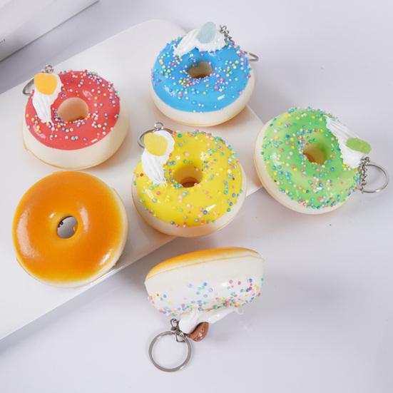 Keychain Pendant Donut Shape Soft Elastic Feel Quick Rebound Squeeze Toy Safe PVC Stress Relief Fidget Toy