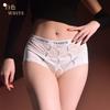 Satin Mid-Waist Tummy Control Silky Open Crotch Panties Plus Size Pure Desire Style See-Through Panties Letter Lace Shorts