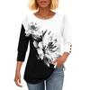 Women's Fashion Casual Vintage Floral Print Round Neck Sevenfold Sleeve T-shirt Top