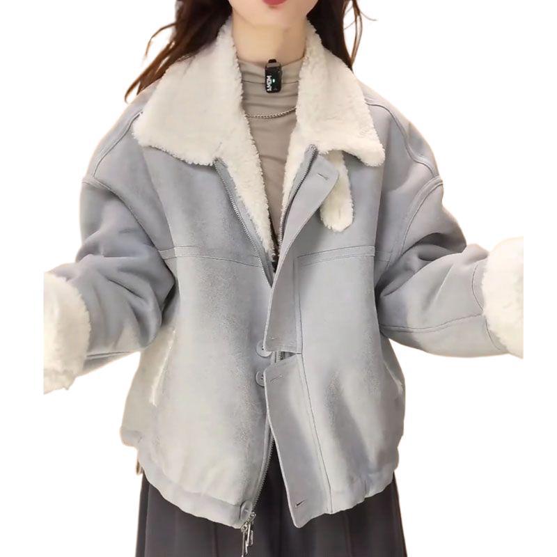 2025 Winter Korean-Style Retro Loose Lambswool-Leather Coat, Plush Velvet Warm Top
