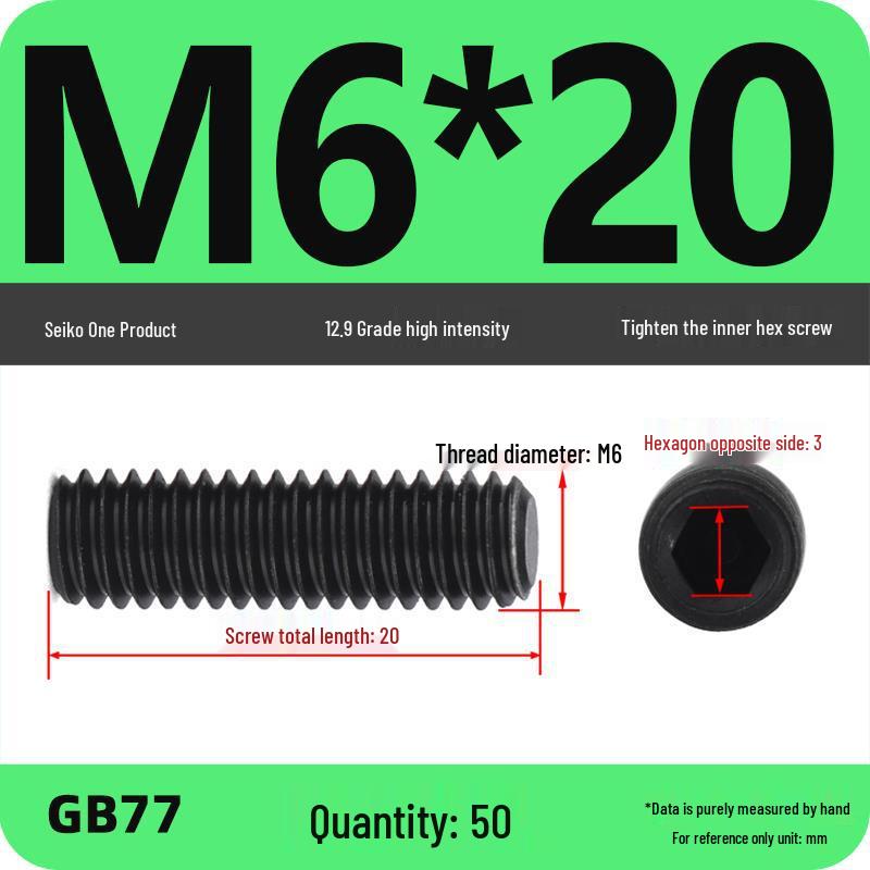 Class 12.9 Inner Hex Flat Head Headless Grub Screw M3-M12