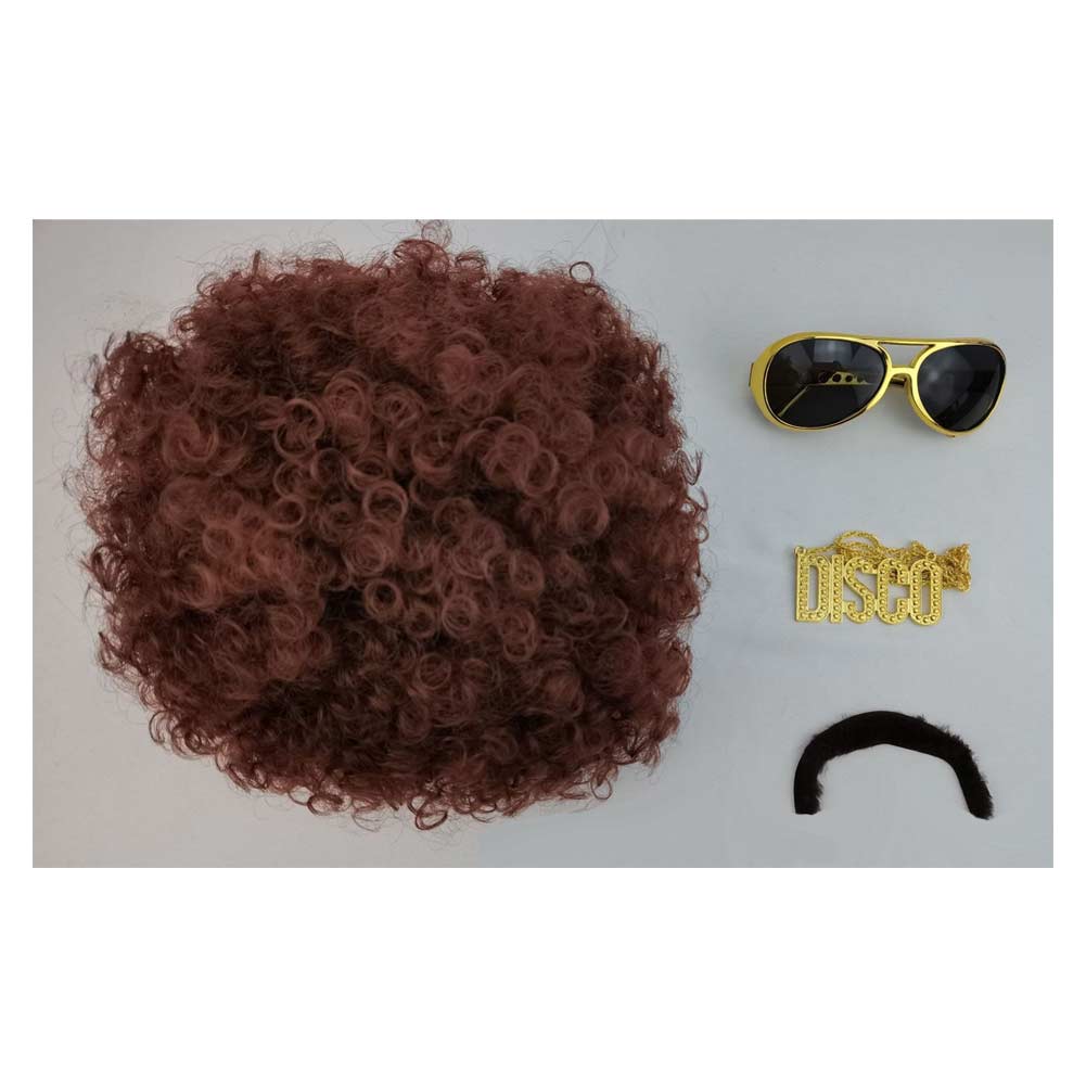 Hippie Cosplay Fantasy Afro Hair Wigs Eyeglasses Necklace 70S 80S Disco Party Disguise Costume Accessories Men Fantasia Props