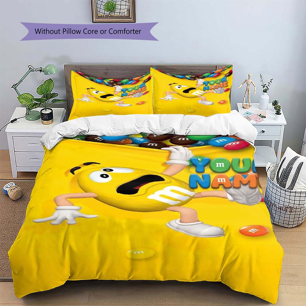 Pościel z wzorem imion M&M's, Zestaw kołdry Pokrowiec na kołdrę Poszewka na poduszkę Domowy prezent urodzinowy(1 * poszwa na kołdrę + 2 * poszewki na poduszki, bez rdzenia)