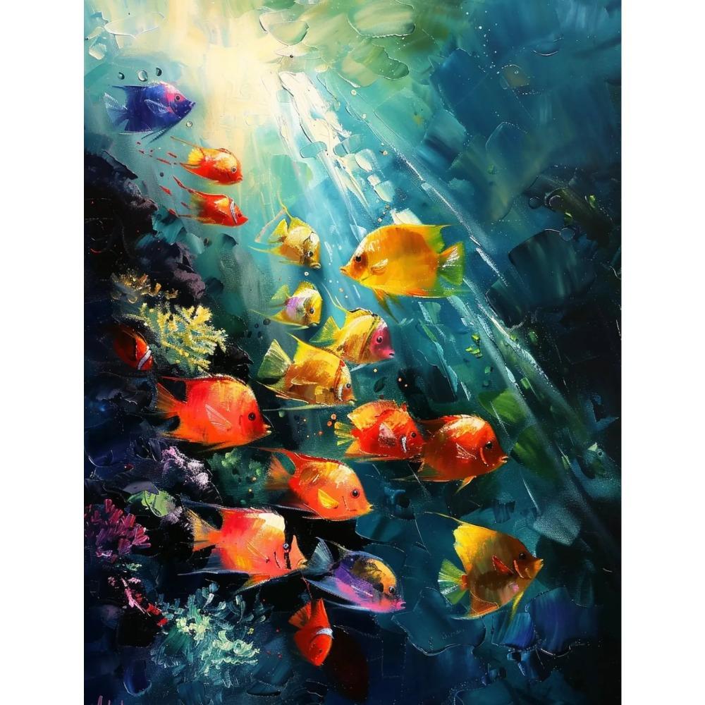 Fish in The Sea Marine Organism Poster Colorful Tropical Fish Oil Canvas Painting Animal Wall Art Picture Living Room Home Decor