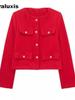 Women's New Fall Winter High-End Crew Neck Small Cardigan Style Short Jacket Fashion Versatile Oversized Check Blazer