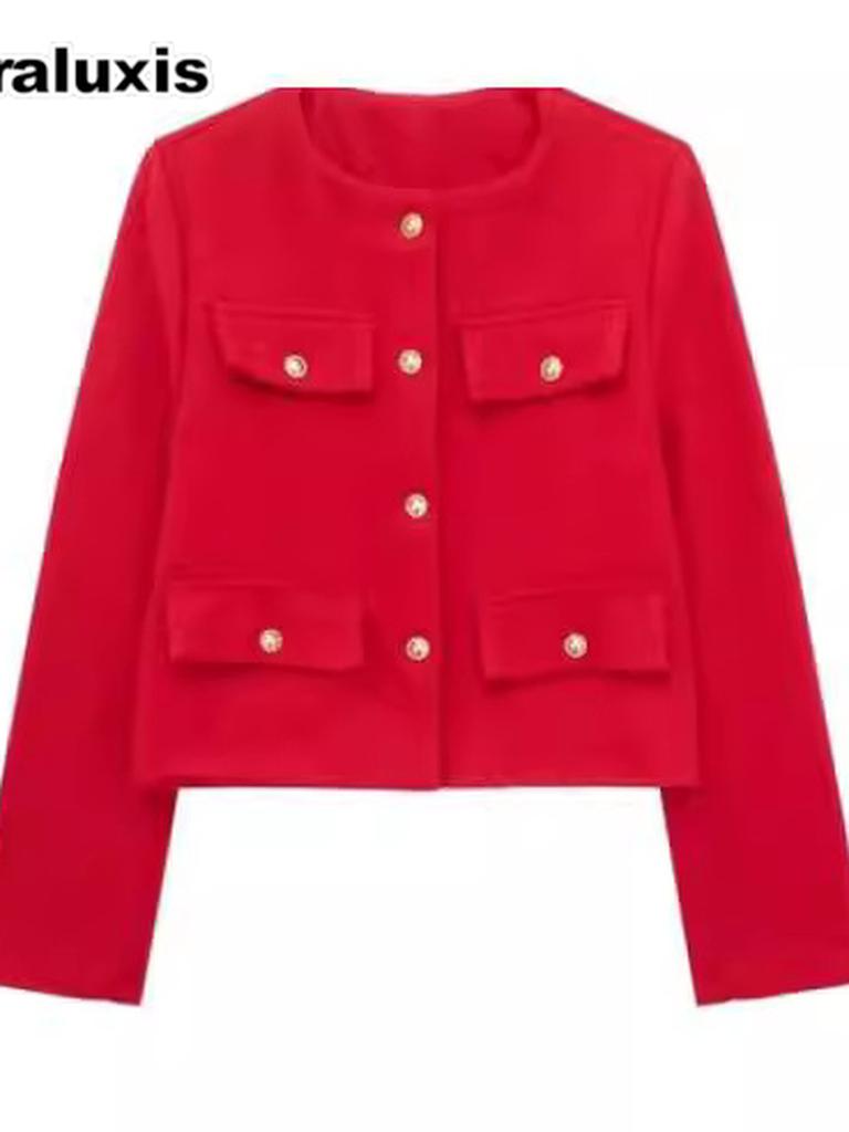 Women's New Fall Winter High-End Crew Neck Small Cardigan Style Short Jacket Fashion Versatile Oversized Check Blazer