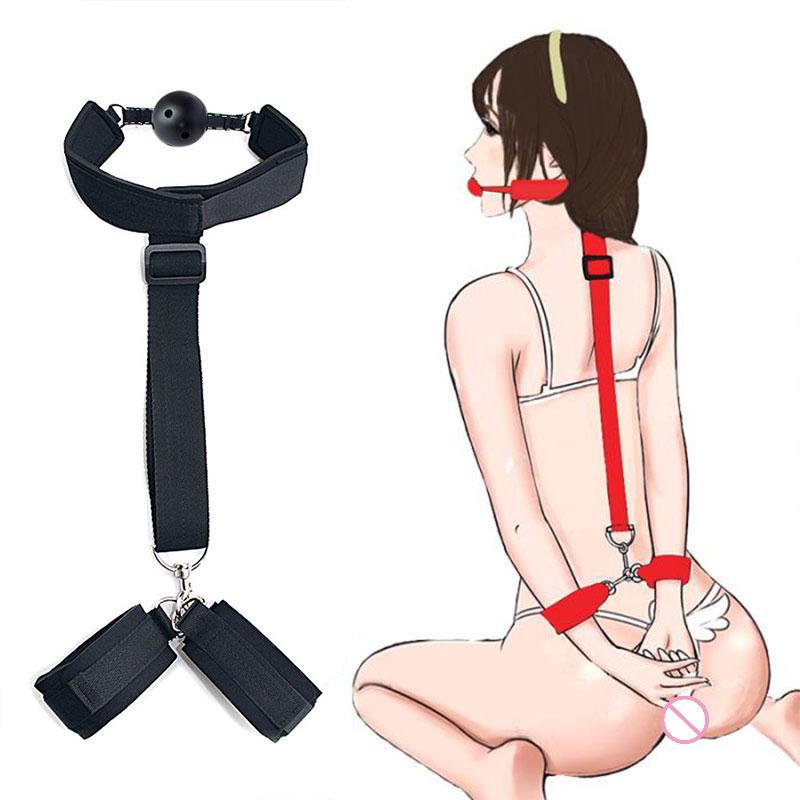 BDSM Bondage Sklavenhalsband Handschellen & Fußfesseln Fesseln Mundknebel Sexspielzeug für Erwachsene für Paare Frau Fetisch Zubehör