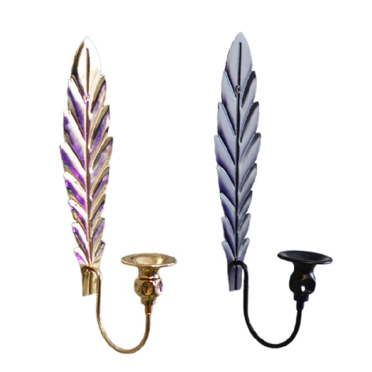 2Pack Black/Golden Candle Holder Wall Sconces With Leaf Detailing For Adding Warmth To Bedrooms And Living Space